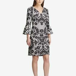 DKNY Women's Black Geometric Floral Zippered Dress